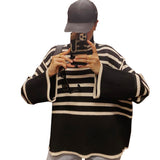 2025 New Explosion Women's High-Collar Knitted Striped Opener