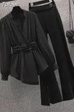Summer New Elegant Women's Pants Set Fashion Velvet Chiffon Top Wide Leg Trousers Two-piece Set Female Tracksuit