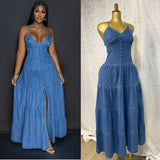 Women's Summer New Sexy Fashion V-Neck Suspension With Denim Dress Cake