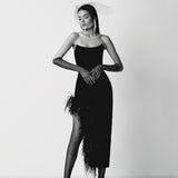 New Elegant Club Party Dress Women Sexy Feathers Bodycon Clothes Strapless Bandage