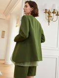 Fashion Women's Blazer Loose Collarless full sleeve Contrast mesh No buckle green Suit Jackets Summer 2023 New tide