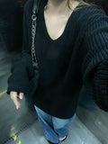 Vintage V-Neck Oversized Loose Sweater-Outfit