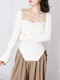 Toloer Sexy Knit Bottom Shirt Female 2024 Spring New Fashion Hem Irregular On Both Sides Of The Slit Knit Sweater-Outfit