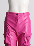 Toloer 2024 New Street Trend Multi-Pocket Pu Design Sense High Waist Slim Straight Pants Women's Loose Cargo Pants-Outfit
