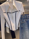 Temperament Tops Fashion Blouses for Women Long Sleeve Tunic Zipper Shirts 2023 Blusas Mujer De Moda Korean White Crop