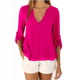 Women V-Neck Summer Casual Long Sleeve Silm Shirt Blouse Camisa Femme Tops Party New 8