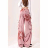 Mm Plus Pink Dopamine Workwear Jeans Women 2025 Star Print Loose Broad Legs Long