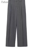 MODA 2023 Women Fashion Side Pockets Pinstripe Straight Pants Vintage High Waist Zipper Fly Female Trousers Chic