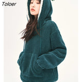 Women Plush Hooded Sweatshirt 2022 Winter Long Sleeve Loose Hoodie Coral Velvet 3D Antler Casual Streetwear