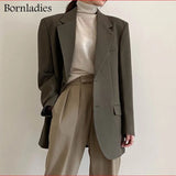2021 Korean Style Loose Women Blazer Coats Autumn Single Breasted Female Chic Suit Jacket Full Sleeve
