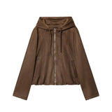 New Women's Hooded Zip Pocket Deer-Skinned Long-Sleeved Jacket