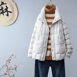 VAREY LIN Winter Stand Collar Women Ultra Light White Duck Down Short Coat Female Pocket Down Jackets Lady Snow