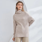 Solid Turtleneck Sweater Women Striped Casual Pullover Sweater Female Batwing Long Sleeve All Match Ladies Tunic