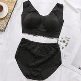Wire Free Bra Set Sexy Lace Underwear Women Full Coverage Plus Size Lingerie