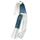 Kong Flavor Casual Suit Female Fashion Design Stitching Fake Two Hooded Jacket High-Waisted Cowboy Splicing Wide Leg