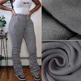 Sisterlinda Street Style Gray Sweatpants for Women Drawstring Casual Extra Long Stacked Pants Winter Thick Warm Trousers