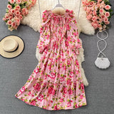 Spring Autumn Bohemian Vacation Beach Long Dress Women Elegant Square Collar Lantern Long Sleeve A-Line Vestidos Casual Robe