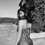 Sexy Sling Backless Leopard Print Dress Summer Fashion Personality Skinny Long Low Cut Maxi