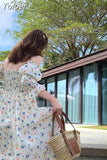 Vintage Elegant Floral Princess Summer Casual Maxi Long Dresses Women Fashion Slash Print Cute A