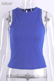Summer Round Neck Sleeveless Cut Out Sexy Crop Off Shoulder Solid 2023 Skinny Sport Short Tops Female Fashion