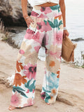 Spring And Summer New Four Seasons Of Leisure Wide Leg Trousers Print Burst Loose Trousers