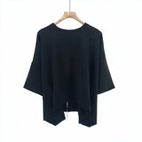 Women Black Back Zipper Split Joint Big Size T-shirt New Round Neck Half Sleeve Fashion Tide Spring Summer 2023