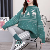 Women's Christmas Casual Thicken Warm Red Sweaters O-Neck Knitting Loose Pullovers Tops Korean Clothes