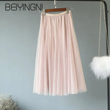 Tulle Skirts Women Mesh Elastic Waist 4Colors Tutu Skirt Sweet Kpop Fashion Bridesmaids Pleated Skirts Falda Saia