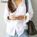 Long Sleeve Ladies Tops Blouses Oversized Button Casual Cotton White Shirt Women Turn-down Collar Loose Blouse Women