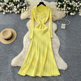 Fragrant High-End Feel Fashionable Doll Collar Long Sleeve Metal Buckle Waist Knitted Dress Women Autumn Slim
