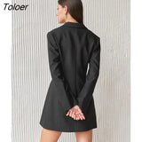 Elegant Women Blazer Dress Notched Long Sleeves Business Black Dress Office Ladies Single Buckle Short Dress