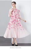 Exquisite Dress Women 2025 New Lazy Wind Collar Mid-Sleeves To Close The Waist Temperament 100-Fold Printing