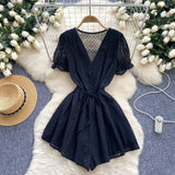 Women's Seaside Beach Pants Summer Dress New V-Neck Bubble Sleeves With Broad Legs