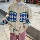 Retro Contrast Color Plaid Twist Sweater Jacket Women Loose Lazy Knit Sweater New Autumn and Winter New Year Sweater Women