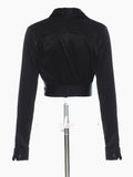 Women Black Short Single Button Casual Blouse New Lapel Long Sleeve Loose Fit Shirt Fashion Spring Autumn 2023