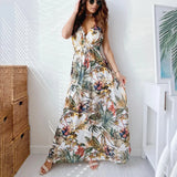 Long Maxi Dress Women 2021 Sexy Sleeveless Print Boho Dress Deep V Neck Vintage Backless Dresses For Women Robe