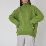 Autumn Sweater Turtleneck Women Green Vintage Pullover Jumper Women's Winter Thick Warm Knitted Blue Sweater for