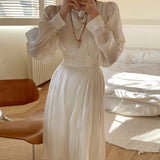 irregular solid color O-neck women's silk robe slim fit waist elegant ladies dress spring retro loose Mujer