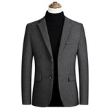 Brand Men Wool Blend Blazers Autumn Men High Quality Fashion Solid Color Suit Jacket Slim Casual Wool Blazer