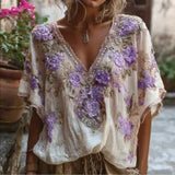 3D Printed Autumn Temperament Elegant New Imitation Of The Shoulder Short-Sleeved Top