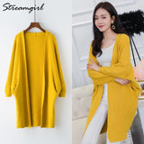 Sweater Cardigan Women Winter Cardigans Long Sweater Thick With Pocket Yellow Knitted Cardigan For Women Autumn