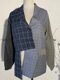 Women Blue Plaid Asymmetrical Big Size Blazer New Lapel Long Sleeve Loose Fit Jacket Fashion Spring Autumn 2023