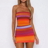 Toloer Women's Wear 2024 Summer Rainbow Print Sexy, Pleated Breast-Outfit