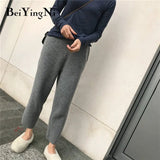 Women Pants Autumn Winter Thick Warm Knitted Elastic High Waist Harem Pants Female Casual Trousers Lady Sweatpants