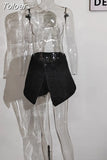 Solid Hot Women's Fake Two Pieces Of High Waist A-line Thin Denim Shorts Street Style Mall Goth 2023 Summer