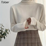 Women Turtleneck Sweater Autumn Winter Classic Joker Solid Solid Full Sleeve Pullovers Soft Cozy Knitted Tops Lady