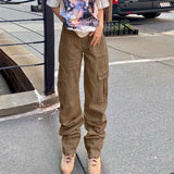 Rockmore Baggy High Waist Jeans Woman 90s Streetwear Straight Cargo Pants Casual Mom Boyfriend Wide Leg Denim Trousers