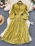 Autumn Vintage Women Lace Party Dress Elegant Round Neck Lantern Sleeve High Waist A-Line Vestidos Red/White/Black Robe New