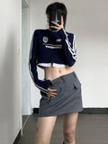 Graphic T Shirts Women Acubi Fashion Crop Top Y2k Kpop Casual Print Long Sleeve T-shirts Patchwork Streetwear