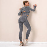 Women Sports Set Workout Sportswear Gym Clothing Fitness Long Sleeve Crop Top High Waist Leggings Sports